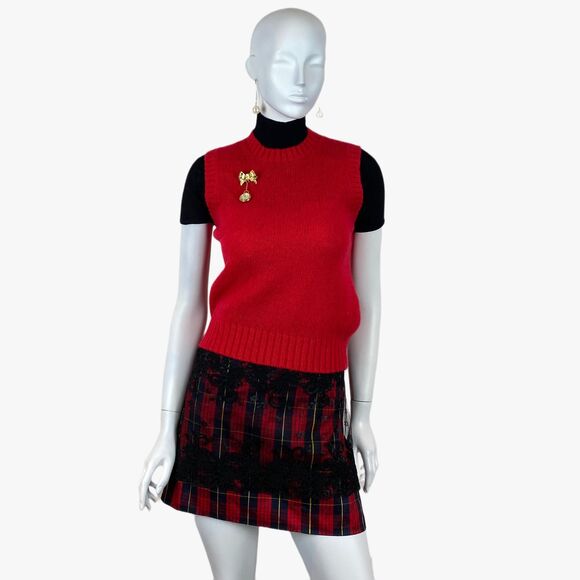 VTG Womens Red 100% Shetland Wool Vest Spun In Scotland Classic Preppy Academia - Picture 1 of 5